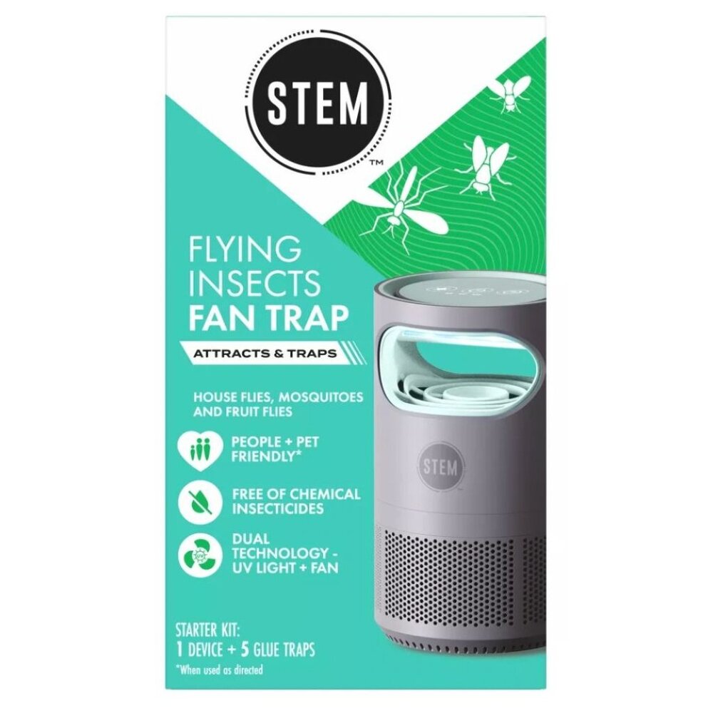 STEM Electric Fan Fruit Fly, Gnat and Fly Trap Indoor Starter Kit - 1 Unit + 5 G